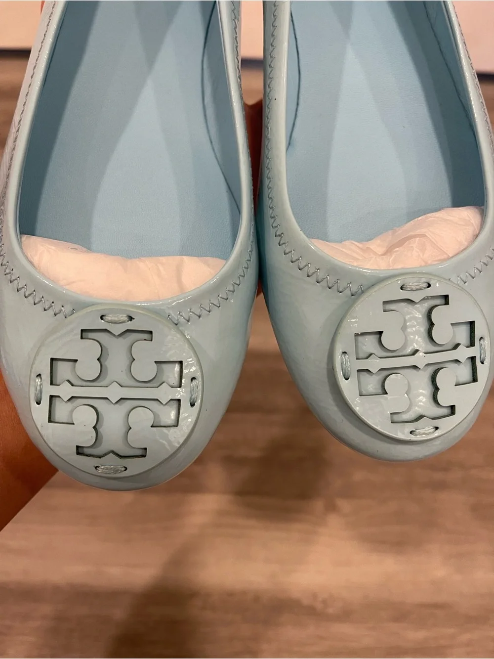 Tory Burch Minnie Travel Ballet Flats Size 7 Island Blue Patent Leather NIB